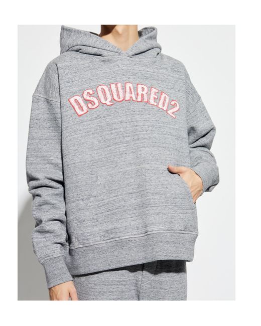 DSquared² Gray Logo Patch Hoodie for men