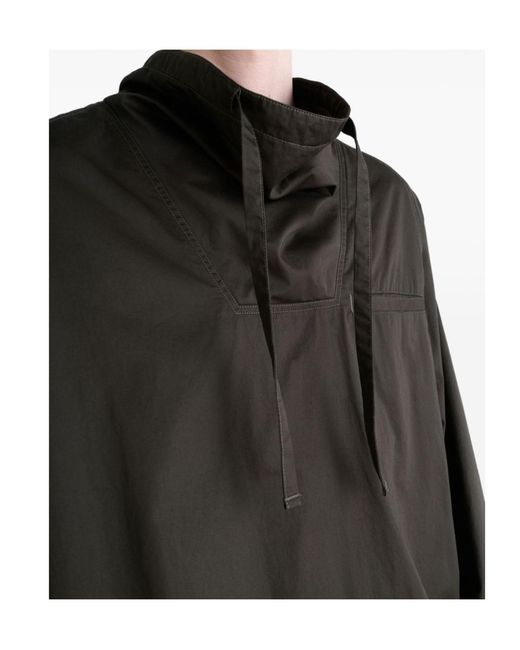 Lemaire Black Funnel Neck Drawstring Sweatshirt for men