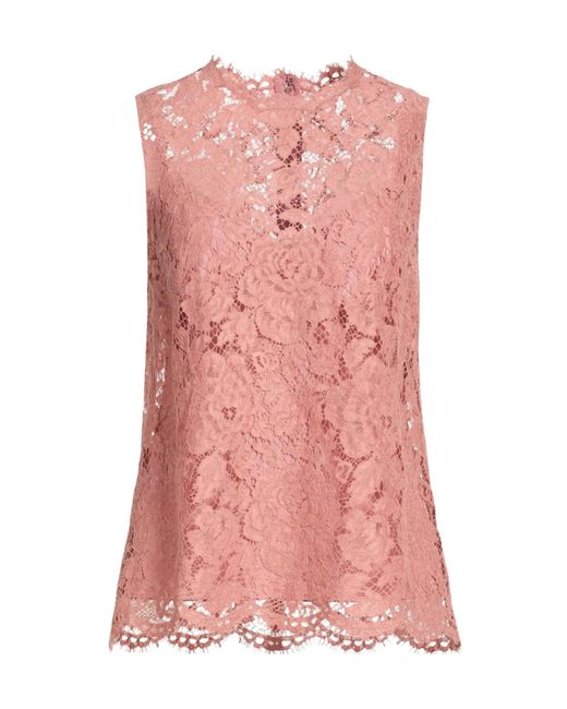 Dolce & Gabbana Pink Solid-Colored Lace Sleeveless Top