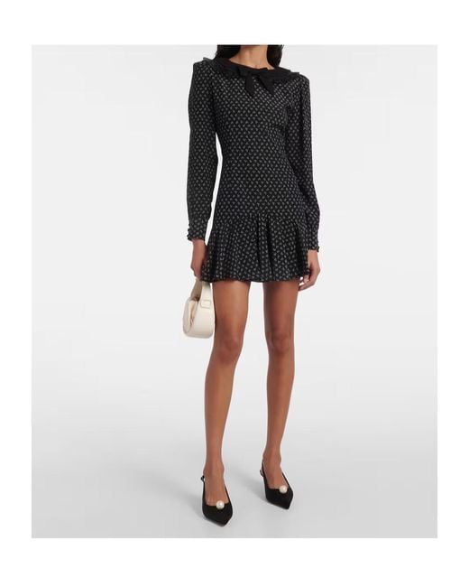 Alessandra Rich Black Floral Printed Silk Minidress