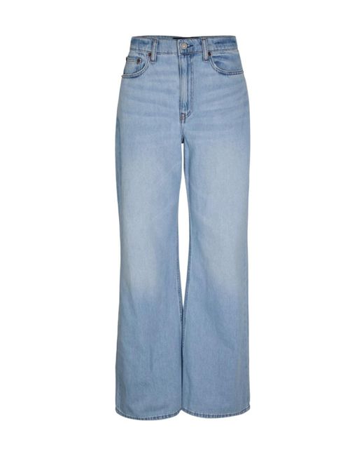 Polo Ralph Lauren Blue Wide-Leg Faded Denim Trousers