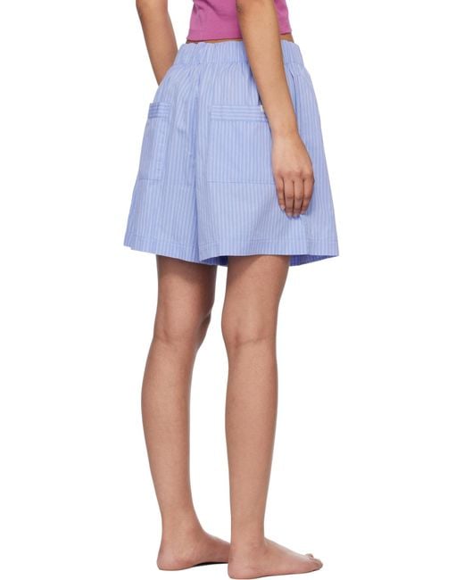 Tekla Blue Pinstriped Drawstring Shorts for men