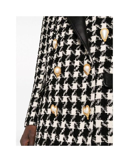 Moschino Black Houndstooth-Pattern Straight Hem Jacket