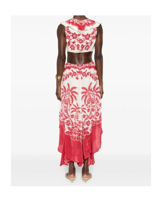 Farm Rio Red Floral Patterned Cut-Out Dress