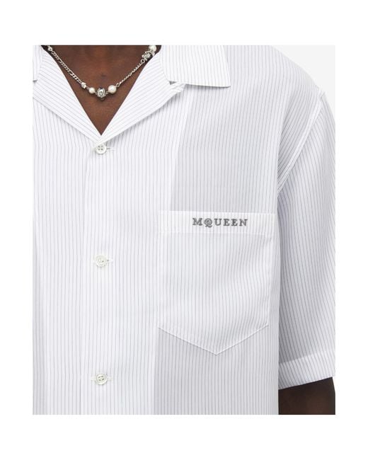 McQueen White Striped Hawaiian Shirt for men