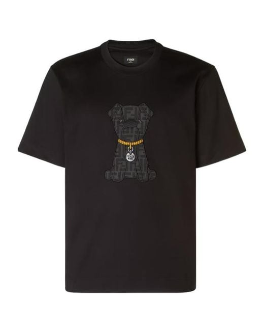 Fendi Black Dog Motif T-Shirt for men