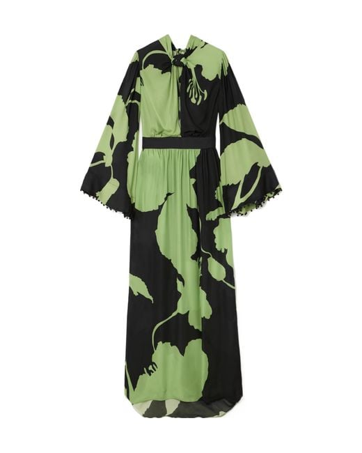 Johanna Ortiz Green Printed Silk Dress