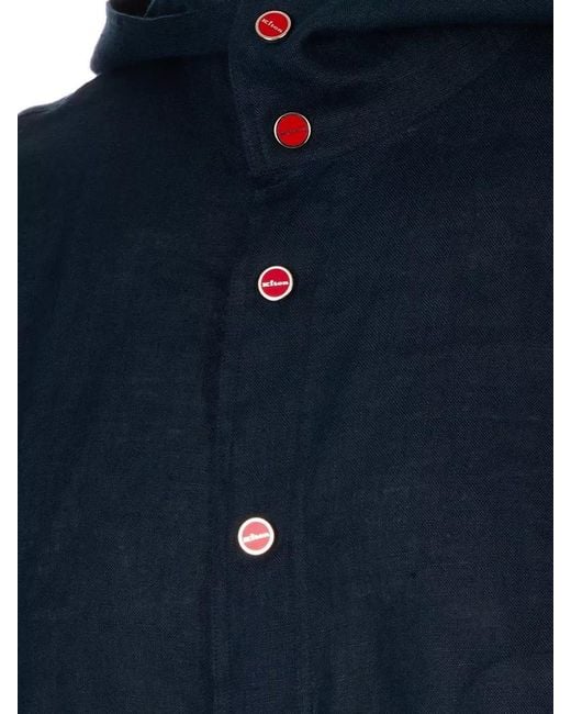 Kiton Blue Hooded Button-Up Shirt for men