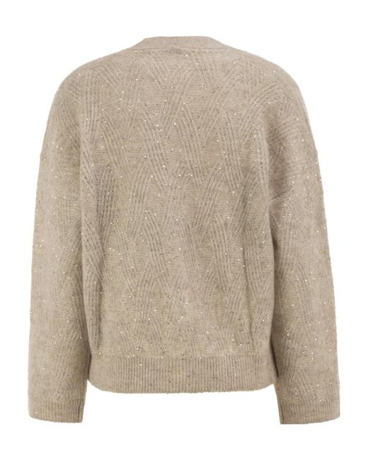 Peserico Brown V-Neck Knitted Cardigan With Sequins