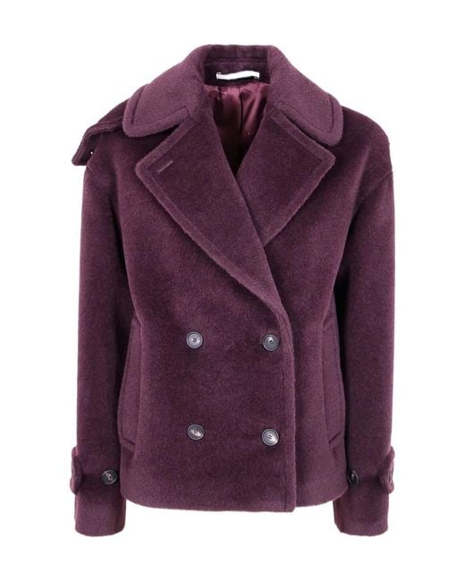 Tagliatore Purple Double-Breasted Alpaca Wool Jacket