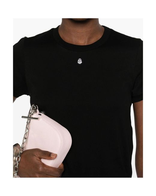 McQueen Black Skull Embroidered Crewneck T-Shirt