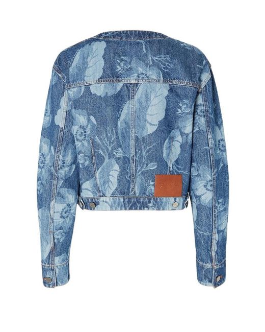 Fendi Blue Floral Printed Cropped Crewneck Denim Jacket