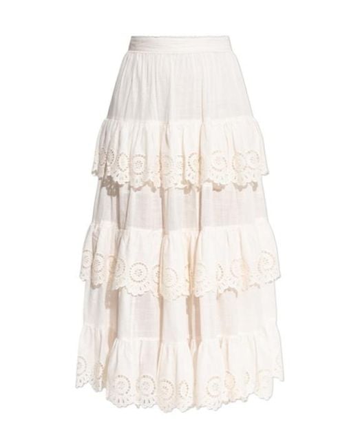 Zimmermann White Lucky Embroidered Midi Skirt