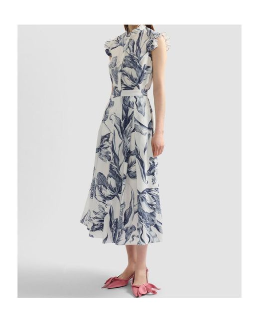 Erdem Blue Floral Print Pleated Midi Skirt