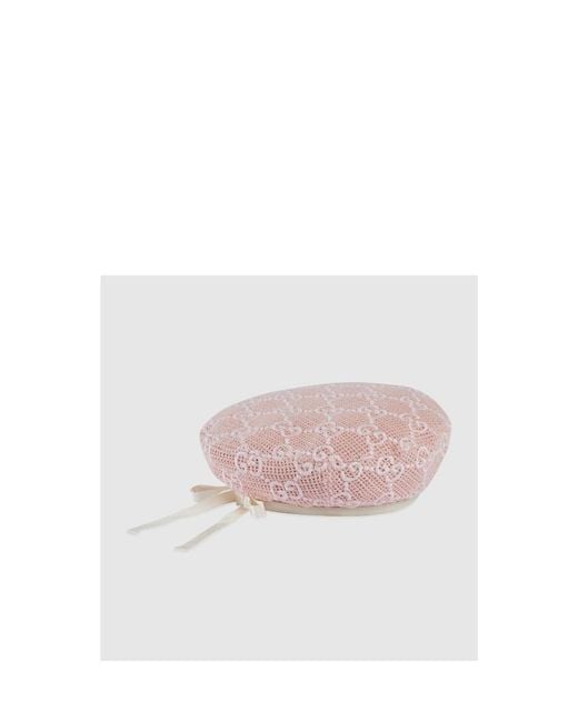 Gucci Pink Gg-Embroidered Crochet Cotton Beret