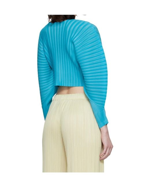Pleats Please Issey Miyake Blue Pleated Knit Cardigan