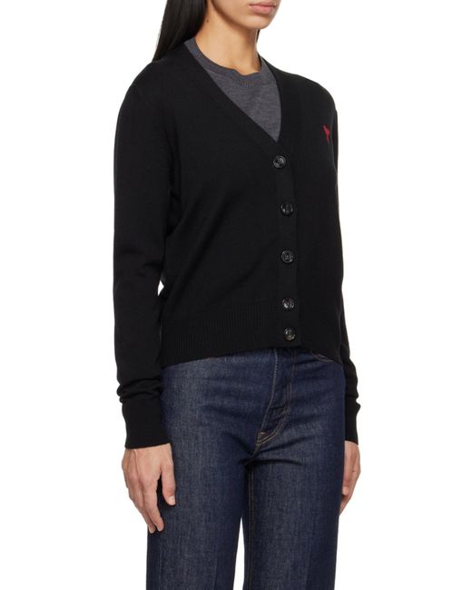 AMI Black Ami De Coeur Logo Embroidered Buttoned Cardigan