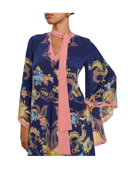 Etro Blue Printed Scarf-Effect Silk Maxi Dress