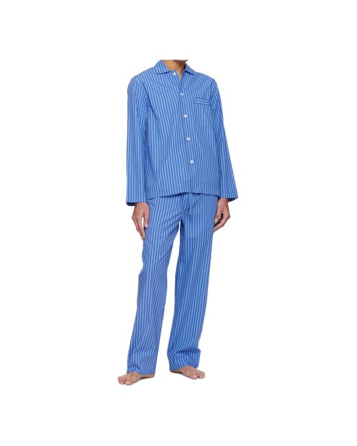 Tekla Blue Striped Drawstring Pajama Pants for men