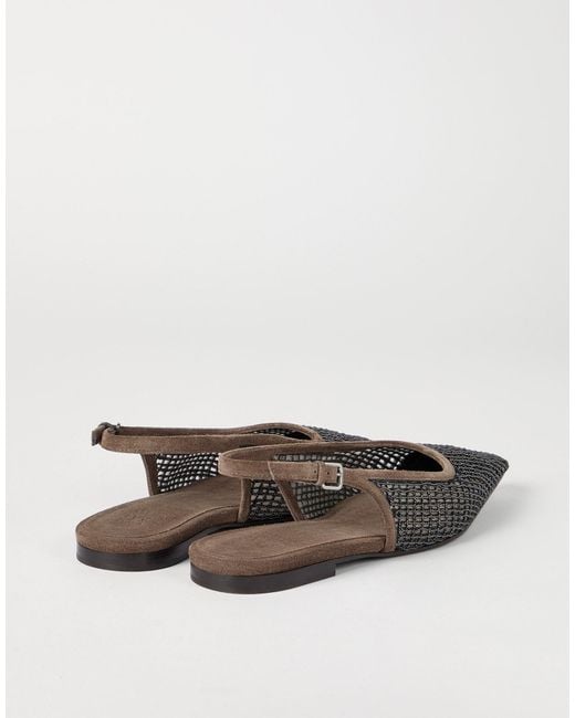 Brunello Cucinelli Brown Pointed Toe Slingback Flats