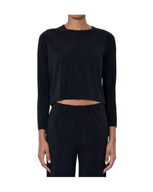 Issey Miyake Blue Long Sleeve Cropped Top
