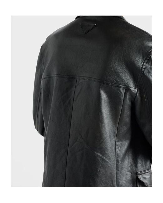Prada Black Double-Breasted Nappa Leather Caban Jacket for men