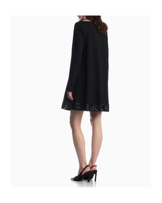 Emporio Armani Black Short A-Line Dress With Boat Neck And Sequin Trim