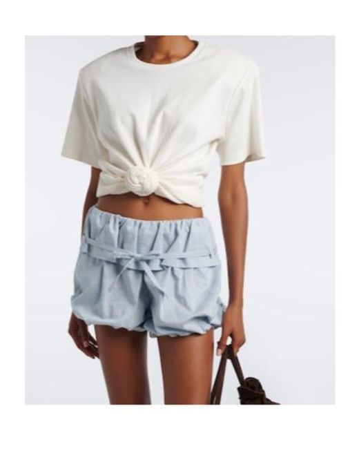 Magda Butrym Blue Belted Striped Cotton And Silk Shorts
