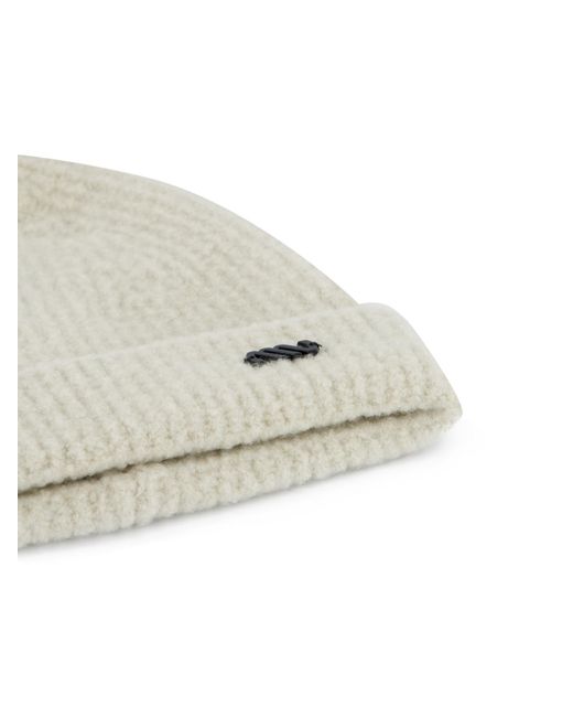 Massimo Osti Studio White Ribbed Beanie Hat for men