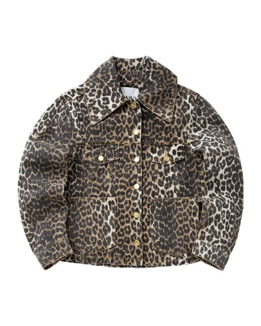 Ganni Gray Leopard Denim Jacket