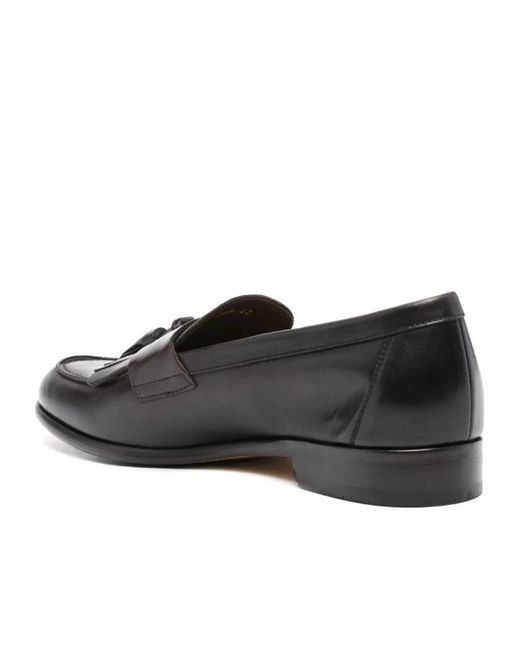 Doucal's Black Round Head Loafer Shoes for men