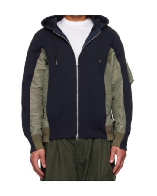 Sacai Blue Sponge Sweat Twill Hoodie for men