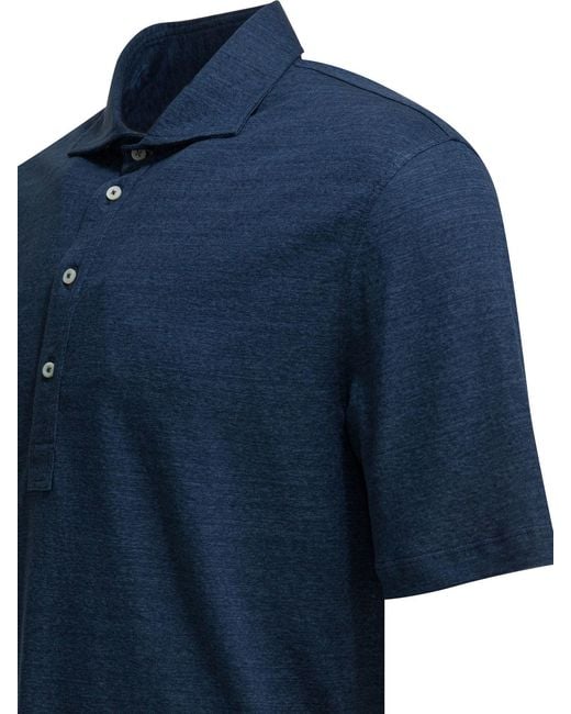 Brunello Cucinelli Blue Linen And Cotton Polo Shirt for men