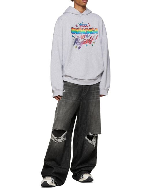 Balenciaga White Graphic Wide-Fit Hoodie for men
