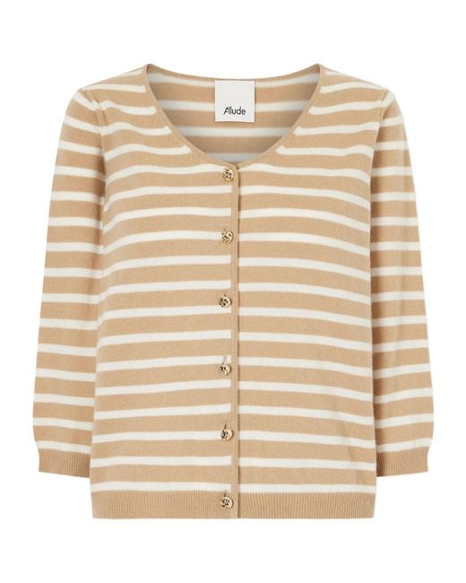 Allude Natural Camelbase Striped Knit Cardigan