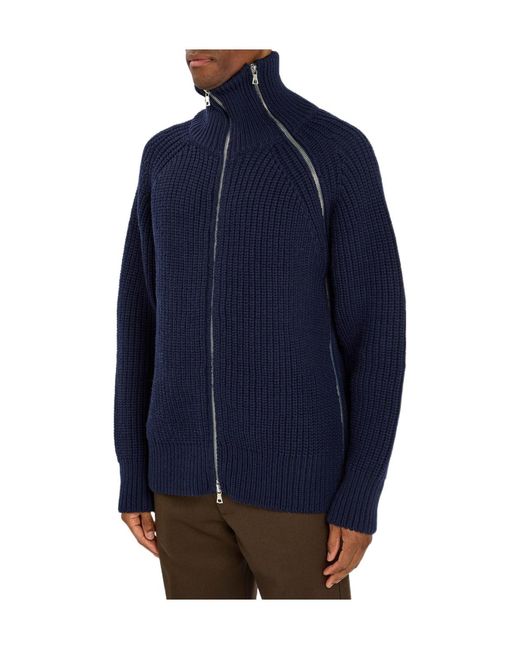 Dries Van Noten Blue Ribbed Wool Cardigan for men