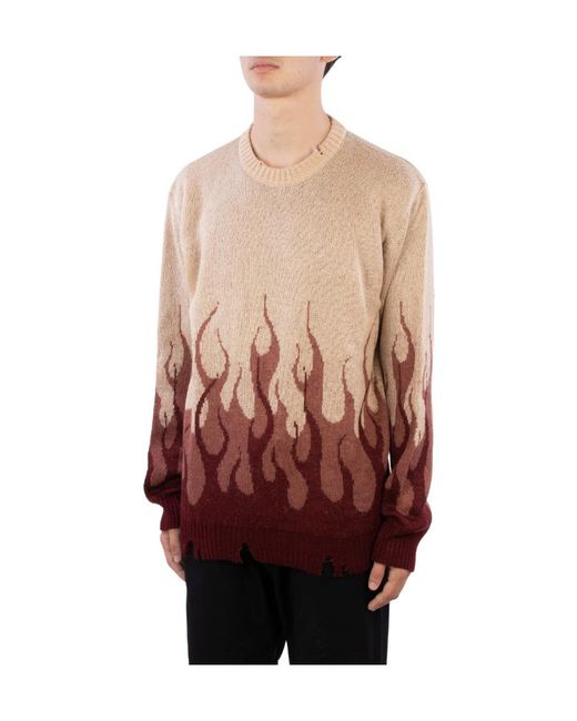 Vision Of Super Red Flame Intarsia Knitted Distressed Jumper for men