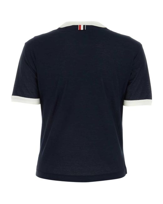 Thom Browne Blue Logo-Patch Cotton T-Shirt