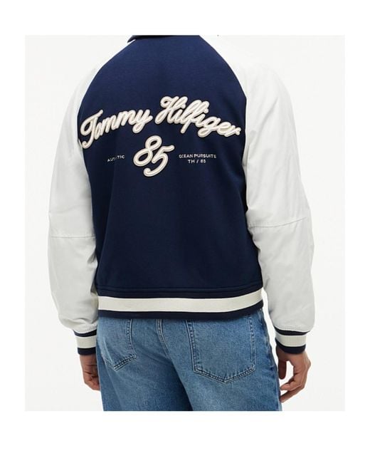 Tommy Hilfiger Blue Interlock Knit Colour-Blocked Relaxed Bomber Jacket for men