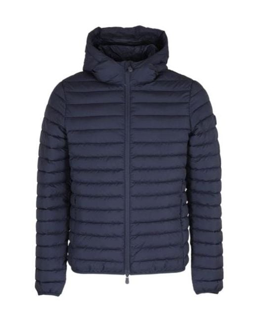 Save The Duck Blue Zip-Up Hooded Down Jacket for men