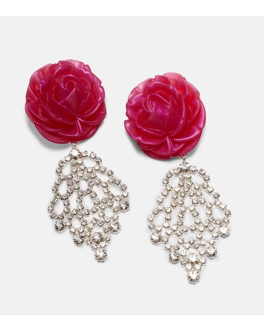 Magda Butrym Red Crystal-Embellished Floral Drop Earrings