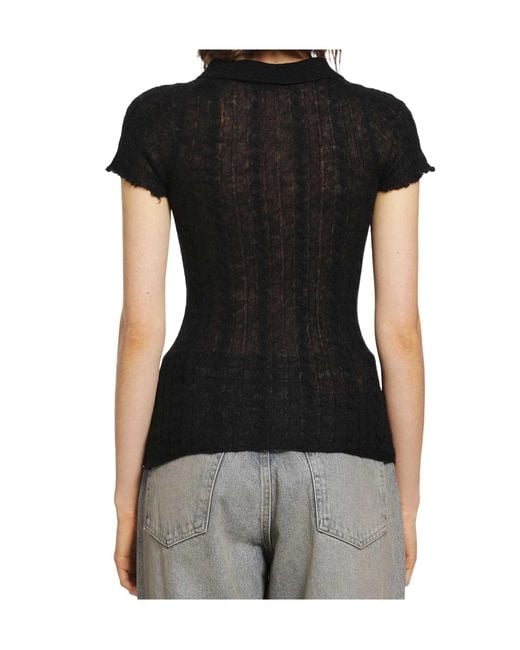 Haikure Black Laurie Sheer Knit Polo Top