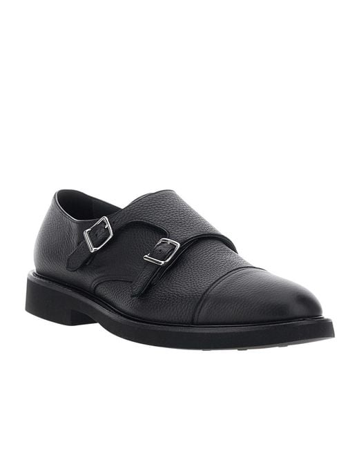 Doucal's Black Double-Buckle Loafers for men