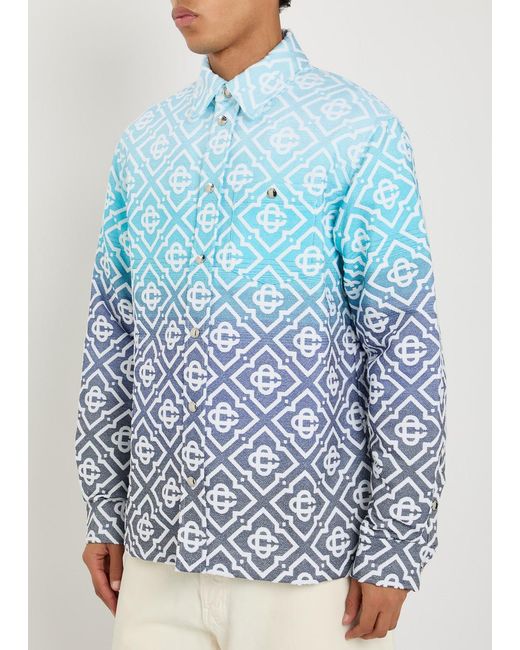 Casablanca Blue Logo-Monogrammed Woven Overshirt for men