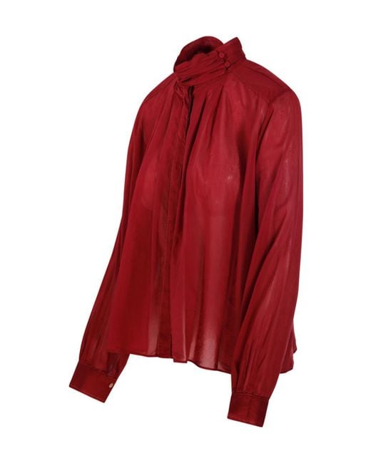 Forte_forte Red Pleated High Neck Blouse