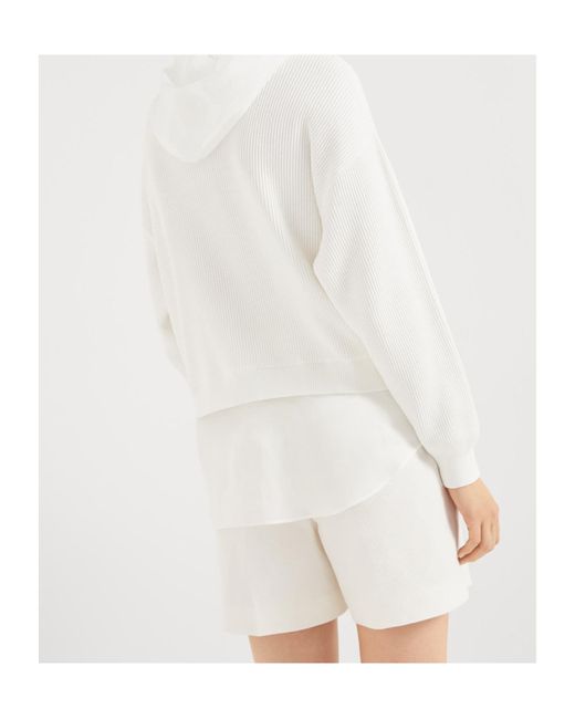 Brunello Cucinelli White Organza And English Rib Knit Faux-Layered Sweatshirt