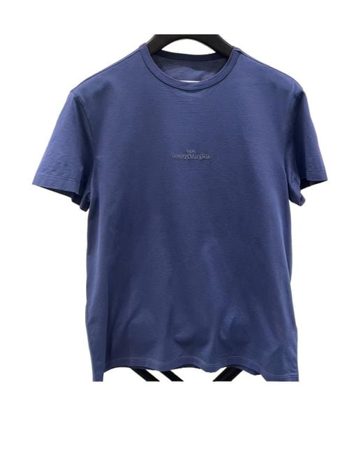 Maison Margiela Blue Logo Embroidered Crewneck T-Shirt for men
