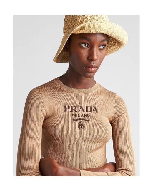Prada Natural Silk Cropped Logo Sweater