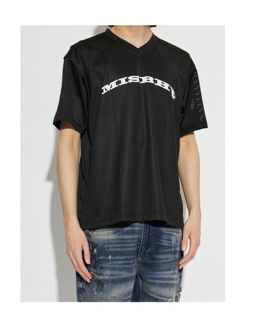 M I S B H V Black V-Neck Panelled T-Shirt for men