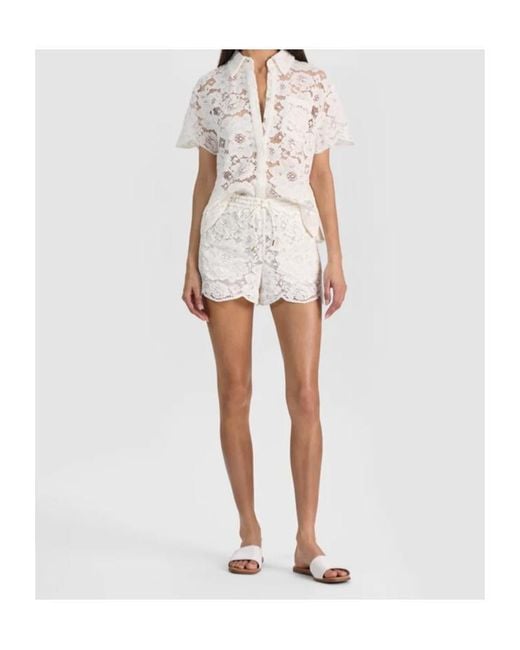 Alice + Olivia White Lane Lace-Embroidered Shirt